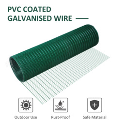 Pawhut PVC Coated Welded Wire Mesh Fencing Chicken Poultry Aviary Fence Run Hutch Pet Rabbit 30m Dark Green - thumbnail 7