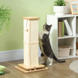 PawHut 3 in 1 Cat Scratching Post, 67cm Cat Scratcher w/ Track Ball Toy, Oak - Aosom UK - thumbnail 2