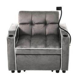 3-in-1 Expandable Single Sofa Bed with 2 Drink Holders and Phone Holder, Recliner chair for Apartment, 83L x 167W x 76H cm, Dark Gray - Aosom UK - thumbnail 2
