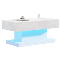 T-shaped Coffee Table with 2 Drawers and App-Controlled LED Strip, High-Gloss Centre Table for Living Room, 100L x 50W x 45H cm, White - Aosom UK - thumbnail 2