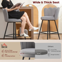 HOMCOM Set of Two Velvet-Feel Lotus Bar Stools - Grey - thumbnail 4