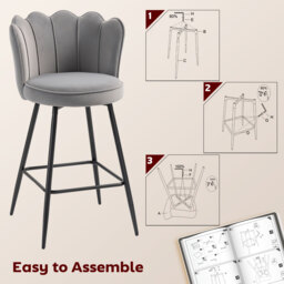 HOMCOM Set of Two Velvet-Feel Lotus Bar Stools - Grey - thumbnail 7