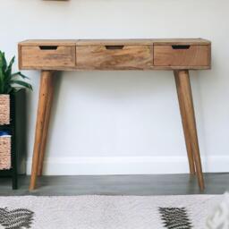 Wood Dressing Table with Mirror and 2 Smooth‑Gliding Drawers, Console Table with 4 Compartments, 40L x 100W x 78H cm, Brown - Aosom UK