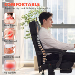 HOMCOM High Back Vibration Massage Office Chair Heated Reclining Computer Chair w/ Adjustable Height, Swivel Wheels, Black - thumbnail 5