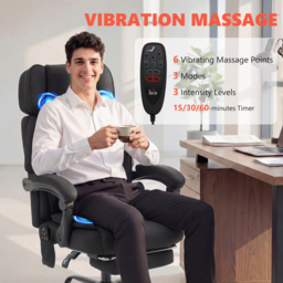 HOMCOM High Back Vibration Massage Office Chair Heated Reclining Computer Chair w/ Adjustable Height, Swivel Wheels, Black - thumbnail 4