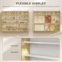 HOMCOM 5-Tier Wall Display Shelf Unit Cabinet w/ 4 Adjustable Shelves Glass Doors Home Office Ornaments 60x80cm Natural - Aosom UK - thumbnail 4