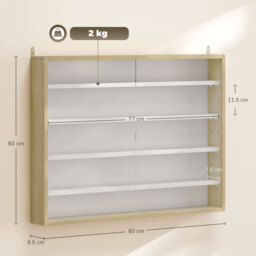 HOMCOM 5-Tier Wall Display Shelf Unit Cabinet w/ 4 Adjustable Shelves Glass Doors Home Office Ornaments 60x80cm Natural - Aosom UK - thumbnail 3