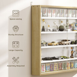 HOMCOM 5-Tier Wall Display Shelf Unit Cabinet w/ 4 Adjustable Shelves Glass Doors Home Office Ornaments 60x80cm Natural - Aosom UK - thumbnail 6