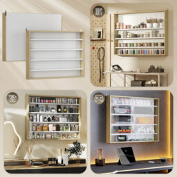 HOMCOM 5-Tier Wall Display Shelf Unit Cabinet w/ 4 Adjustable Shelves Glass Doors Home Office Ornaments 60x80cm Natural - Aosom UK - thumbnail 7