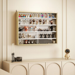 HOMCOM 5-Tier Wall Display Shelf Unit Cabinet w/ 4 Adjustable Shelves Glass Doors Home Office Ornaments 60x80cm Natural - Aosom UK - thumbnail 8
