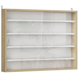 HOMCOM 5-Tier Wall Display Shelf Unit Cabinet w/ 4 Adjustable Shelves Glass Doors Home Office Ornaments 60x80cm Natural - Aosom UK - thumbnail 1