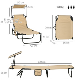 Outsunny 2 Piece Folding Sun Loungers with Canopy, Adjustable Recliner Garden Chairs with Side Pockets and Breathable Mesh for Beach, Garden - thumbnail 3