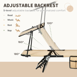 Outsunny 2 Piece Folding Sun Loungers with Canopy, Adjustable Recliner Garden Chairs with Side Pockets and Breathable Mesh for Beach, Garden - thumbnail 4
