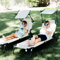 Outsunny 2 Piece Folding Sun Loungers with Canopy, Adjustable Recliner Garden Chairs with Side Pockets and Breathable Mesh for Beach, Garden - thumbnail 8