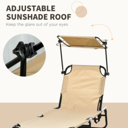 Outsunny 2 Piece Folding Sun Loungers with Canopy, Adjustable Recliner Garden Chairs with Side Pockets and Breathable Mesh for Beach, Garden - thumbnail 5
