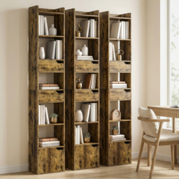 HOMCOM Bookcase Tall Narrow with 5 Tiers and Drawers Freestanding Bookshelf Storage Cabinet for Living Room Rustic Brown - thumbnail 8