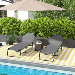 Outsunny Patio Sun Lounger with 5-Position Adjustable Backrest, Weather-Resistant Oxford Fabric, Grey - Aosom UK - thumbnail 2