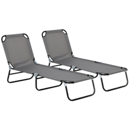 Outsunny Patio Sun Lounger with 5-Position Adjustable Backrest, Weather-Resistant Oxford Fabric, Grey - Aosom UK - thumbnail 1