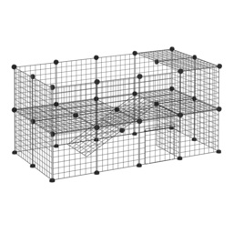Pawhut Guinea Pig Playpen Rabbit Playpen Metal Wire Fence Indoor Outdoor Small Animal Cage 36 Panel Enclosure Black - Aosom UK