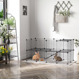 Pawhut Guinea Pig Playpen Rabbit Playpen Metal Wire Fence Indoor Outdoor Small Animal Cage 36 Panel Enclosure Black - Aosom UK - thumbnail 2