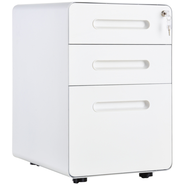 Vinsetto Fully Assembled 3-Drawer Mobile File Cabinet Lockable All-Metal Rolling Vertical File Cabinet White - Aosom UK - image 1