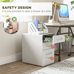 Vinsetto Fully Assembled 3-Drawer Mobile File Cabinet Lockable All-Metal Rolling Vertical File Cabinet White - Aosom UK - thumbnail 8