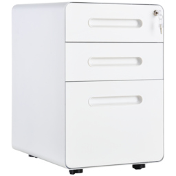 Vinsetto Fully Assembled 3-Drawer Mobile File Cabinet Lockable All-Metal Rolling Vertical File Cabinet White - Aosom UK