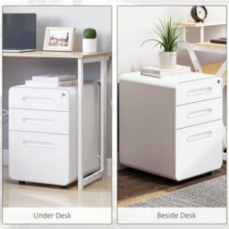 Vinsetto Fully Assembled 3-Drawer Mobile File Cabinet Lockable All-Metal Rolling Vertical File Cabinet White - Aosom UK - thumbnail 7