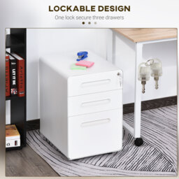 Vinsetto Fully Assembled 3-Drawer Mobile File Cabinet Lockable All-Metal Rolling Vertical File Cabinet White - Aosom UK - thumbnail 4