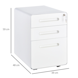 Vinsetto Fully Assembled 3-Drawer Mobile File Cabinet Lockable All-Metal Rolling Vertical File Cabinet White - Aosom UK - thumbnail 3