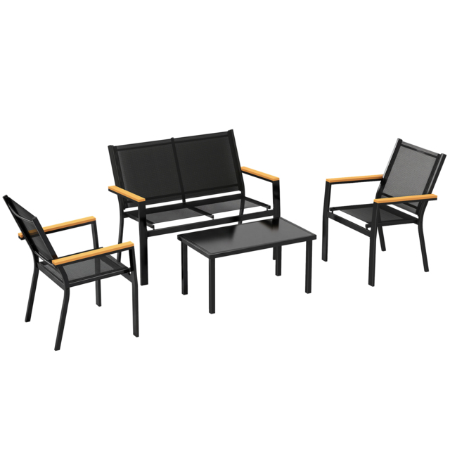 Outsunny Outdoor Sofa 4 Seater Garden Sofa Set with Loveseat 2 Chairs and Coffee Table Black - image 1