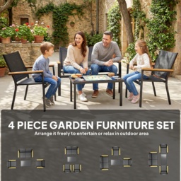 Outsunny Outdoor Sofa 4 Seater Garden Sofa Set with Loveseat 2 Chairs and Coffee Table Black - thumbnail 4