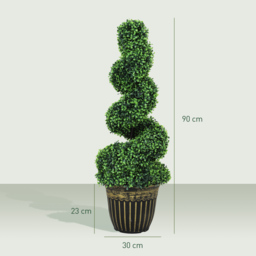 HOMCOM Set of 2 Artificial Plants, Topiary Spiral Boxwood Trees with Pot, for Home Indoor Outdoor Decor, 90cm - Aosom UK - thumbnail 3