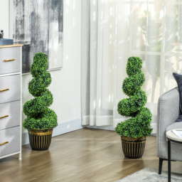 HOMCOM Set of 2 Artificial Plants, Topiary Spiral Boxwood Trees with Pot, for Home Indoor Outdoor Decor, 90cm - Aosom UK - thumbnail 2
