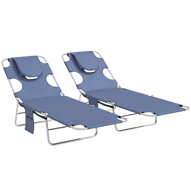 Outsunny 5-Position Adjustable Sun Loungers Set of 2 with Reading Hole and Side Pocket, Grey - image 1