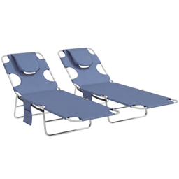 Outsunny 5-Position Adjustable Sun Loungers Set of 2 with Reading Hole and Side Pocket, Grey - thumbnail 1