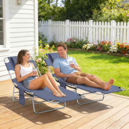 Outsunny 5-Position Adjustable Sun Loungers Set of 2 with Reading Hole and Side Pocket, Grey - thumbnail 2