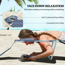 Outsunny 5-Position Adjustable Sun Loungers Set of 2 with Reading Hole and Side Pocket, Grey - thumbnail 5
