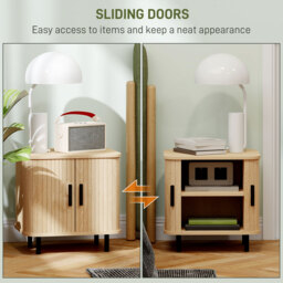 HOMCOM Bedside Table, Nordic Side Table with Roller Shutter Style Sliding Doors and Metal Legs for Bedroom, Living Room, Oak Tone - Aosom UK - thumbnail 5