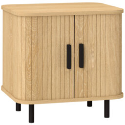 HOMCOM Bedside Table, Nordic Side Table with Roller Shutter Style Sliding Doors and Metal Legs for Bedroom, Living Room, Oak Tone - Aosom UK - thumbnail 1