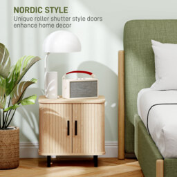 HOMCOM Bedside Table, Nordic Side Table with Roller Shutter Style Sliding Doors and Metal Legs for Bedroom, Living Room, Oak Tone - Aosom UK - thumbnail 4