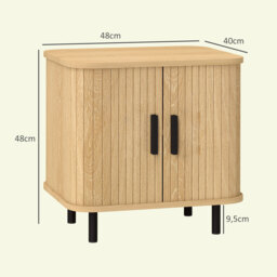 HOMCOM Bedside Table, Nordic Side Table with Roller Shutter Style Sliding Doors and Metal Legs for Bedroom, Living Room, Oak Tone - Aosom UK - thumbnail 3