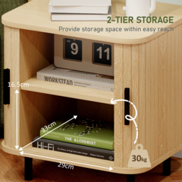 HOMCOM Bedside Table, Nordic Side Table with Roller Shutter Style Sliding Doors and Metal Legs for Bedroom, Living Room, Oak Tone - Aosom UK - thumbnail 6