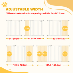 PawHut Pet Gate: Adjustable Pressure Fit with Auto-Close Door for Furry Friends, 74-148cm Wide, Pristine White - Aosom UK - thumbnail 4