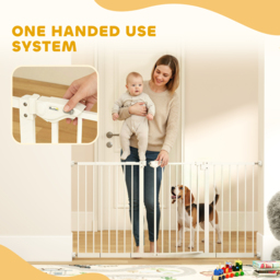 PawHut Pet Gate: Adjustable Pressure Fit with Auto-Close Door for Furry Friends, 74-148cm Wide, Pristine White - Aosom UK - thumbnail 6