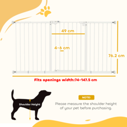 PawHut Pet Gate: Adjustable Pressure Fit with Auto-Close Door for Furry Friends, 74-148cm Wide, Pristine White - Aosom UK - thumbnail 3