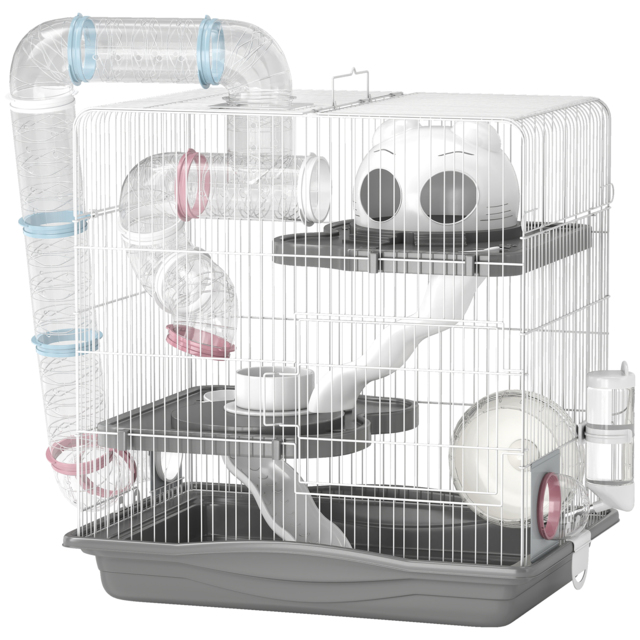 PawHut 3-Tier Hamster Cage with Exercise Wheels, Water Bottle, Food Dish, for Dwarf Hamsters, 45 x 30 x 45 cm, Grey - image 1