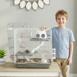 PawHut 3-Tier Hamster Cage with Exercise Wheels, Water Bottle, Food Dish, for Dwarf Hamsters, 45 x 30 x 45 cm, Grey - thumbnail 9