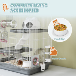 PawHut 3-Tier Hamster Cage with Exercise Wheels, Water Bottle, Food Dish, for Dwarf Hamsters, 45 x 30 x 45 cm, Grey - thumbnail 6
