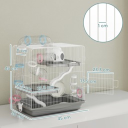 PawHut 3-Tier Hamster Cage with Exercise Wheels, Water Bottle, Food Dish, for Dwarf Hamsters, 45 x 30 x 45 cm, Grey - thumbnail 3